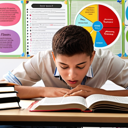 Home 14 **Prompt:** A focused student actively 'decoding' a large, open business English textbook, surrounded by elements representing structured understanding like a colorful mind map, bullet points, and neatly organized notes. The background suggests a modern study environment, with subtle light rays illustrating a 'lightbulb moment' of comprehension and application, emphasizing purposeful learning over rote memorization.