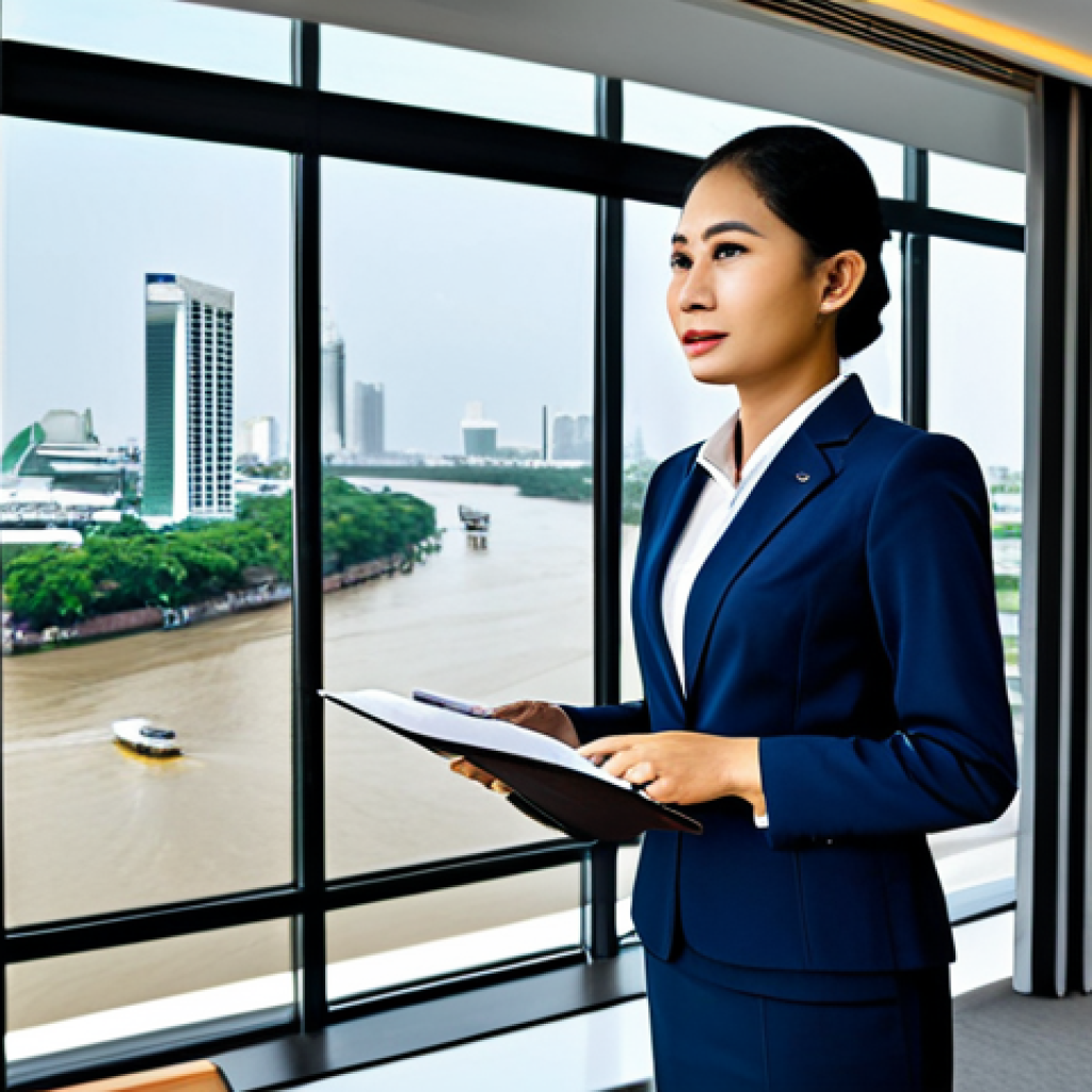 **

"A Thai businesswoman in a modern, modest business suit, giving a presentation in a sleek Bangkok office with a Chao Phraya River view, fully clothed, appropriate attire, safe for work, perfect anatomy, natural proportions, professional corporate photography, high quality."

**