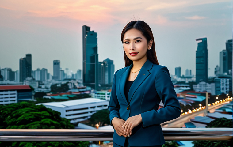 **

"A Thai businesswoman in her late 20s, fully clothed in a stylish and modest business suit, standing confidently in front of the Bangkok skyline at sunset. Professional attire, safe for work, appropriate content, perfect anatomy, correct proportions, natural pose, professional photography, high quality, family-friendly."

**