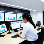 **

A modern Thai SME office. Focus on employees collaborating, some using laptops displaying data analytics dashboards. The scene should convey innovation and digital adaptation. Fully clothed, appropriate attire, safe for work, perfect anatomy, natural proportions, professional, family-friendly.

**