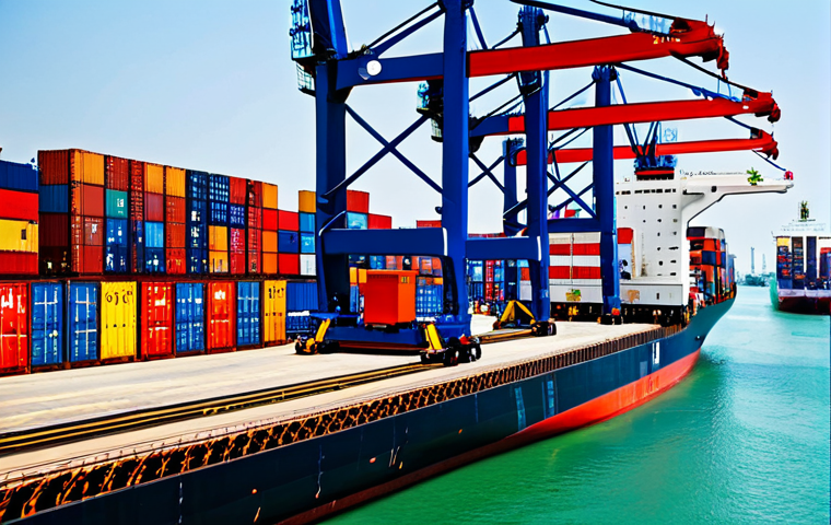 무역영어 필기 시험 예상 문제 분석 - **
"A busy international port in Thailand, containers being loaded onto ships, fully clothed worker...