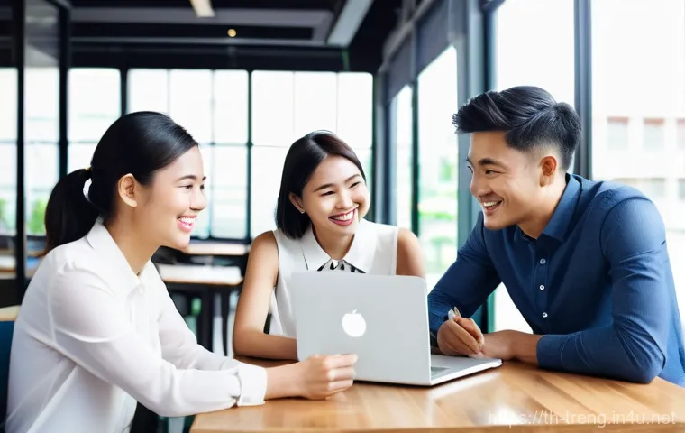 무역영어 시험 준비를 위한 커뮤니티 추천 - **Online Business English Community:** A group of five young adults (20s-30s, diverse Southeast Asia...
