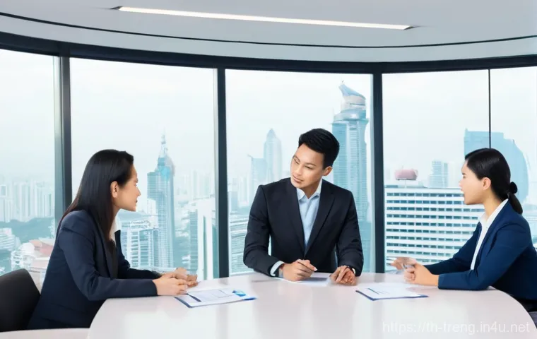 무역영어 필기시험의 필수 학습 영역 - **Prompt:** A young Thai professional (male or female) diligently studying Business English at a mod...