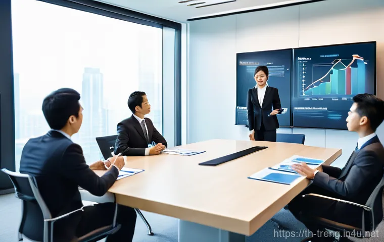 무역영어 자격증으로 지원 가능한 기업 - Global Business Negotiation in a Modern Office**
A diverse group of five business professionals, in...