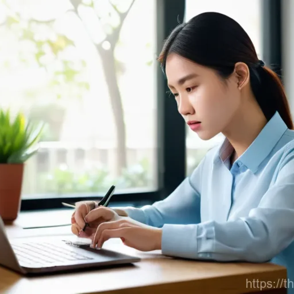 무역영어 시험 대비 사례 연구와 적용 - **A Focused Student Mastering Business Case Studies:**
A determined young Thai woman, in her ear...