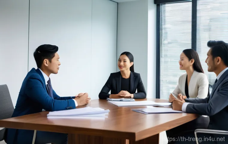무역영어 자격증의 직무 활용성과 실무 사례 - **Prompt:** A diverse group of business professionals, including Thai men and women in modern, modes...