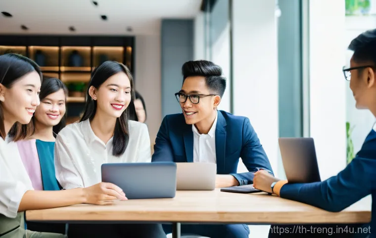 무역영어 학습 커뮤니티를 통해 성장한 사례 - **Prompt:** A vibrant and diverse group of young adults and professionals, both male and female, in ...