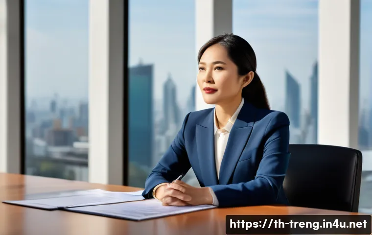 무역영어 실기시험 중 자주 묻는 질문 - A professional Thai female executive, in her late 30s, dressed in a stylish business suit, stands co...
