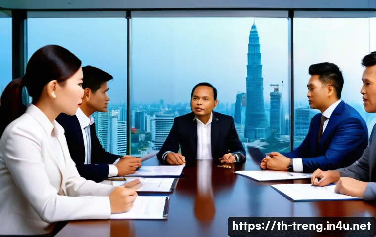 무역영어 학습과 글로벌 커리어 기회 - A professional business meeting scene set in a modern Bangkok office, featuring Thai businesspeople ...