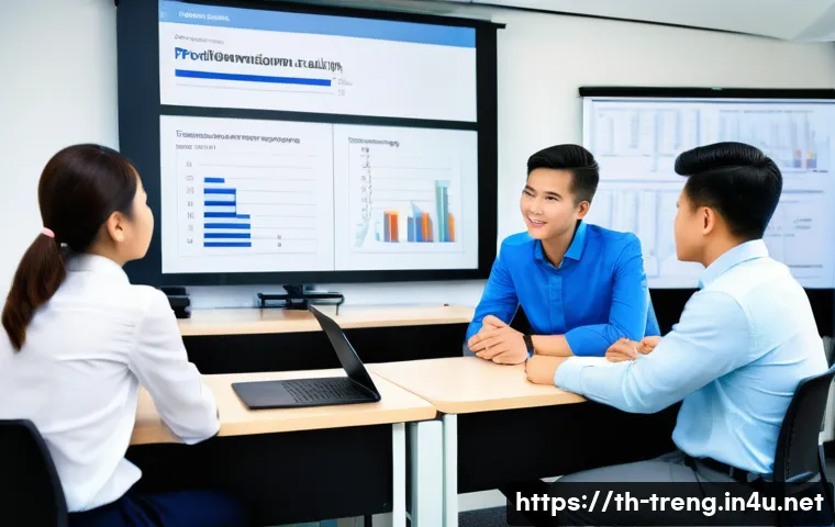 무역영어를 가르치는 강사로 활동하기 - A modern classroom scene in Bangkok with a diverse group of adult Thai business professionals engage...