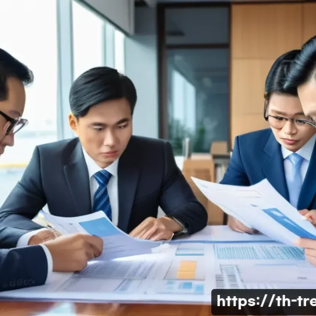무역영어 기출문제 풀이 - A professional office scene in Thailand focused on international import-export business: a diverse g...