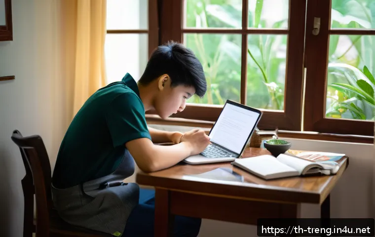 무역영어 필기시험의 시간 관리와 준비 과정 - A focused Thai student studying at a neat desk in a cozy home environment, surrounded by business En...