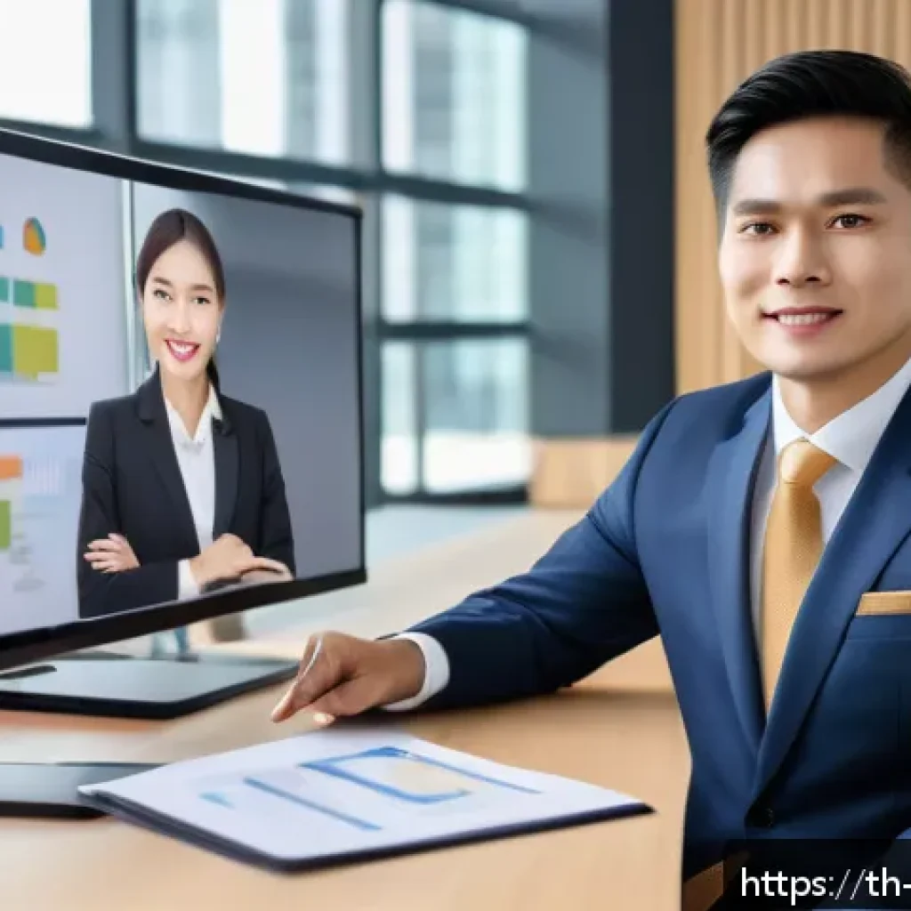 무역영어 자격증의 경제적 가치 - A confident Thai business professional in a modern office setting, dressed in formal business attire...