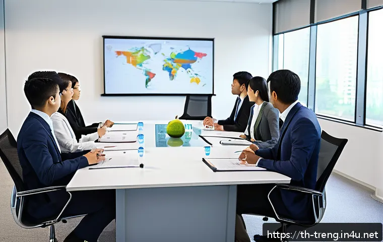 무역영어 필기시험 대비 자료 제작 노하우 - A professional office scene showing a diverse group of young adults in business attire sitting aroun...