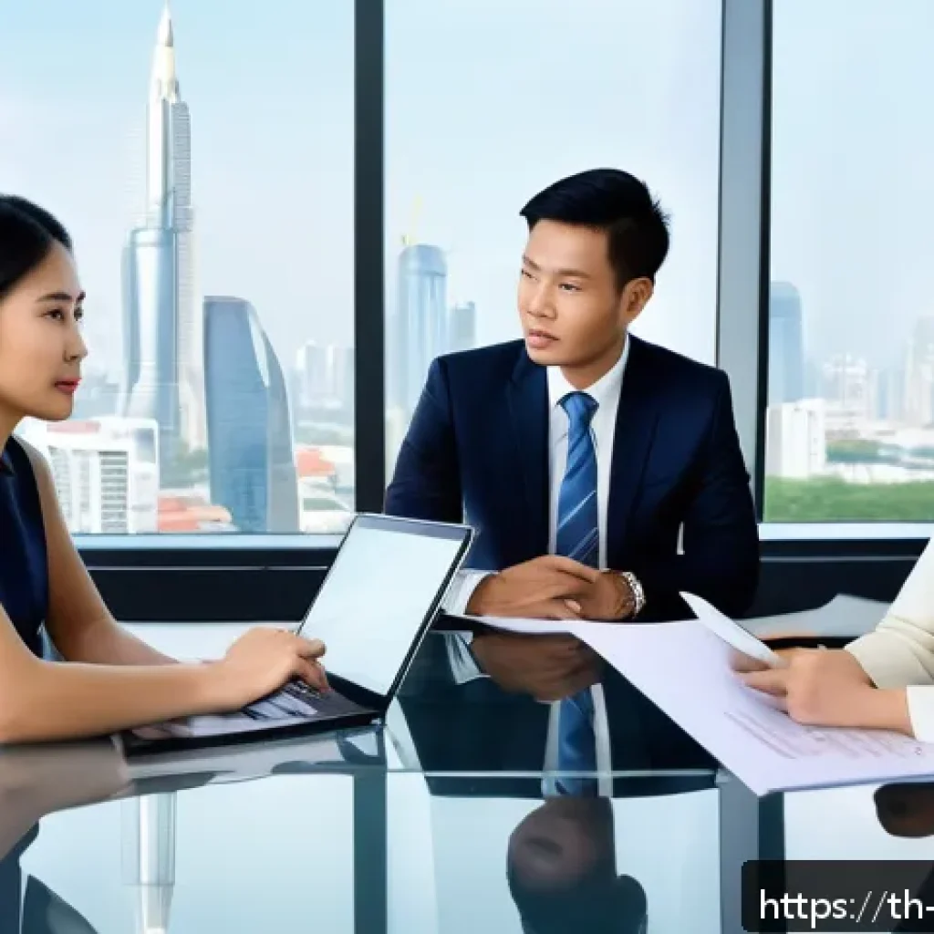 무역영어 학습에서 멘토링의 중요성 - A modern international business meeting scene set in a sleek office with diverse Asian and Western p...