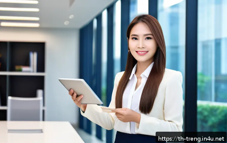 무역영어 자격증의 글로벌 비즈니스 활용 - A modern Thai business professional confidently presenting in a sleek conference room, wearing forma...