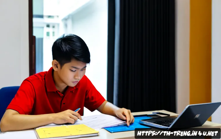 Home 30 무역영어 실기시험 대비 주요 참고 자료와 사례 - Photorealistic Thai university student preparing for an international trade practical exam at a clea...
