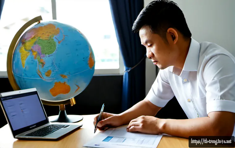 Home 29 무역영어 자격증의 직무 관련성 및 장단점 - Photorealistic Thai international trade professional in a modern Bangkok office, reviewing shipping ...